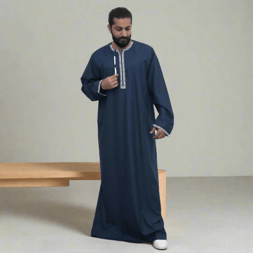 Find the Perfect Omani Embroidered Thobe in Navy Blue