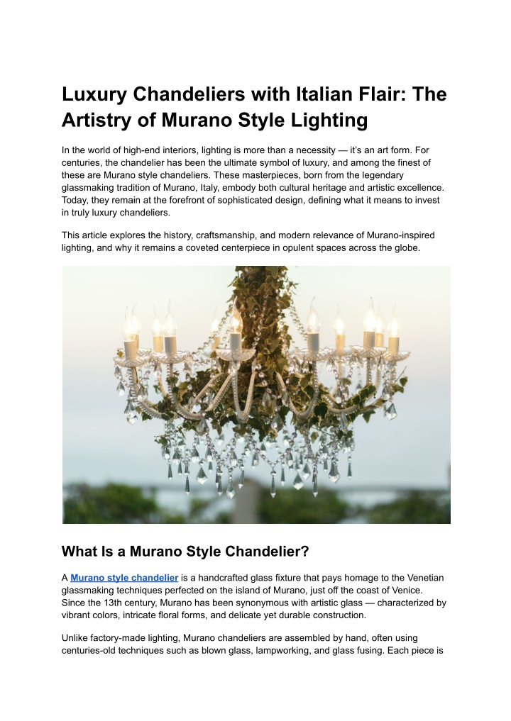 PPT - How to Style Contemporary Spaces with Murano Style Chandeliers PowerPoint Presentation - ID:14400647