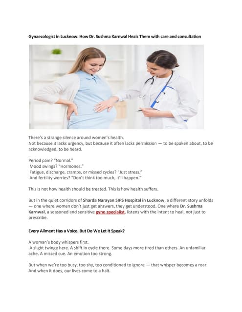 Gynaecologist in Lucknow: How Dr. Sushma Karnwal Heals Them with care and consultation | PDF