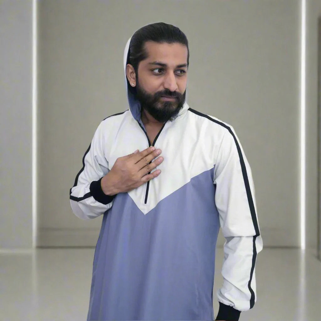 Elevate Your Modest Look with the Blue & White Hoodie Thobe