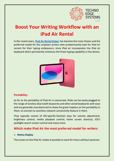 Boost Your Writing Workflow with an iPad Air Rental. | PDF