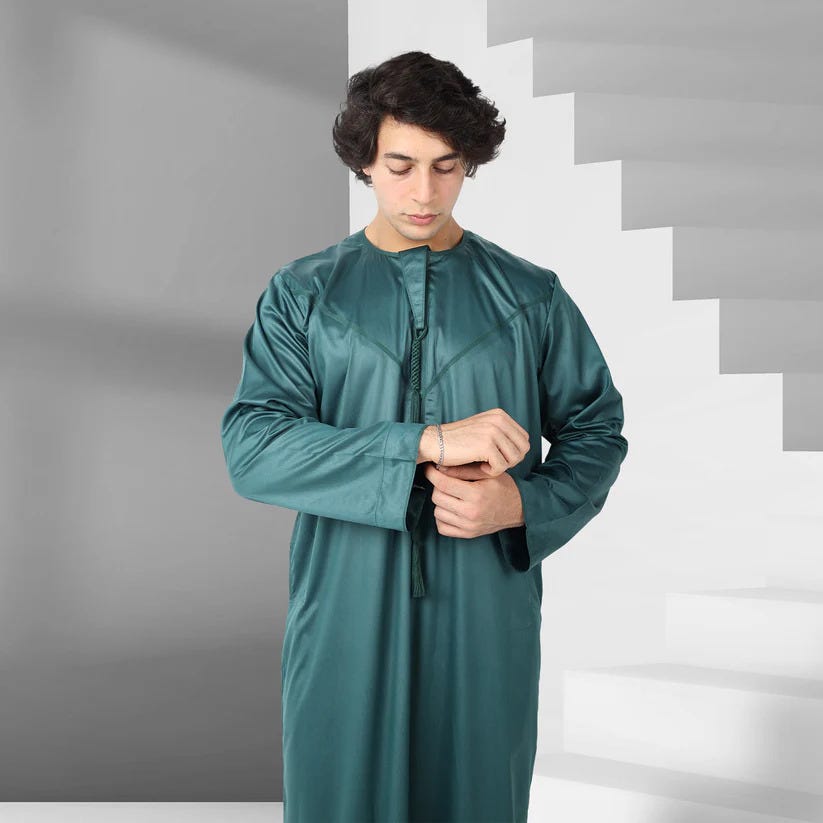 Timeless Comfort: Mineral Green Emirati Thobe for Men | Alhaya Fashion