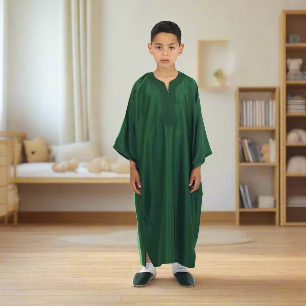 Moroccan Kids Gandoura Green – Modest Fashion by Alhaya Fashion