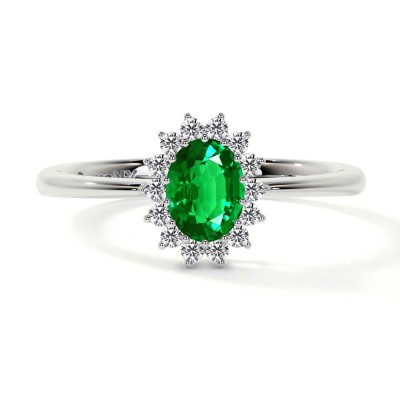 Natural Emerald Oval Classic Princess Diana Replica Halo Ring (0.64cttw) Profile Picture