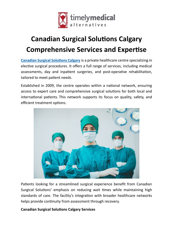 PPT - Canadian Surgical Solutions Calgary Comprehensive Services and Expertise PowerPoint Presentation - ID:14709583