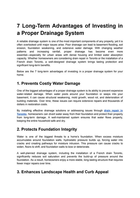 The Long-Term Advantages of Installing a Reliable Drainage System | PDF
